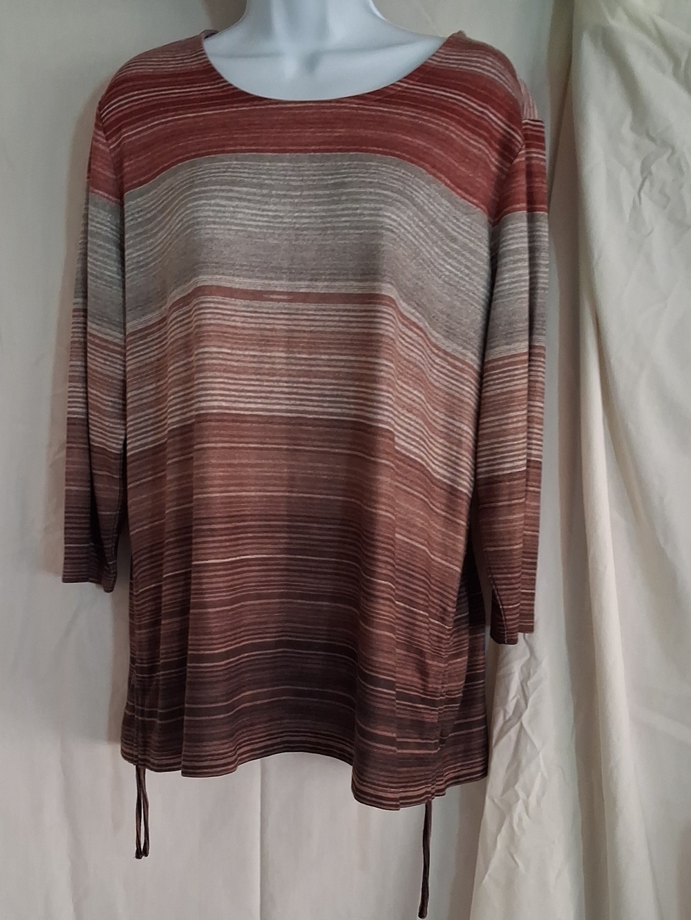 Christopher & Banks Striped Ombre Scoop Neck Tunic - Brown & Cream